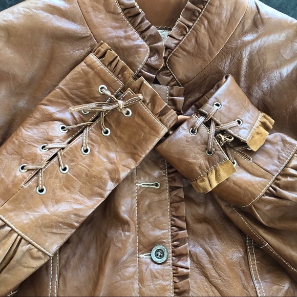 BELLUCCI Italian soft brown Leather romantic Jacket size Medium - Picture 6 of 9